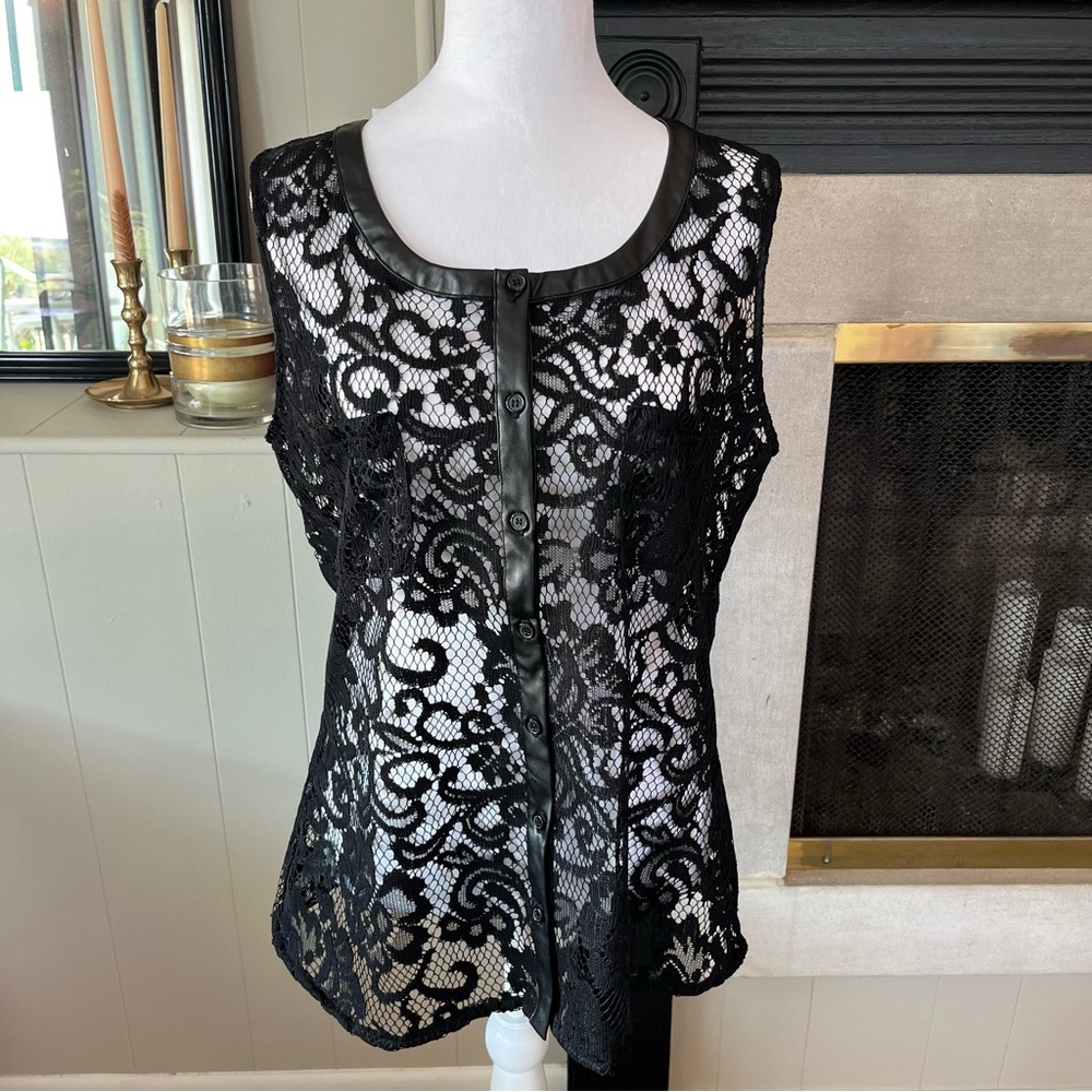 Black Lace Long Button Down Vest